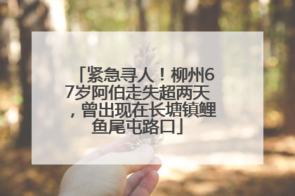 紧急寻人！柳州67岁阿伯走失超两天，曾出现在长塘镇鲤鱼尾屯路口