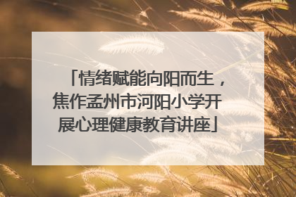 情绪赋能向阳而生，焦作孟州市河阳小学开展心理健康教育讲座
