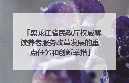 黑龙江省民政厅权威解读养老服务改革发展的重点任务和创新举措